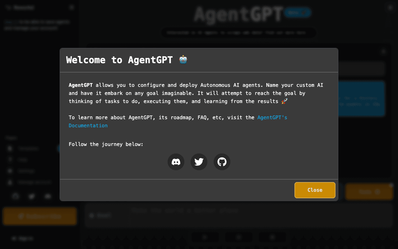 AgentGPT homepage