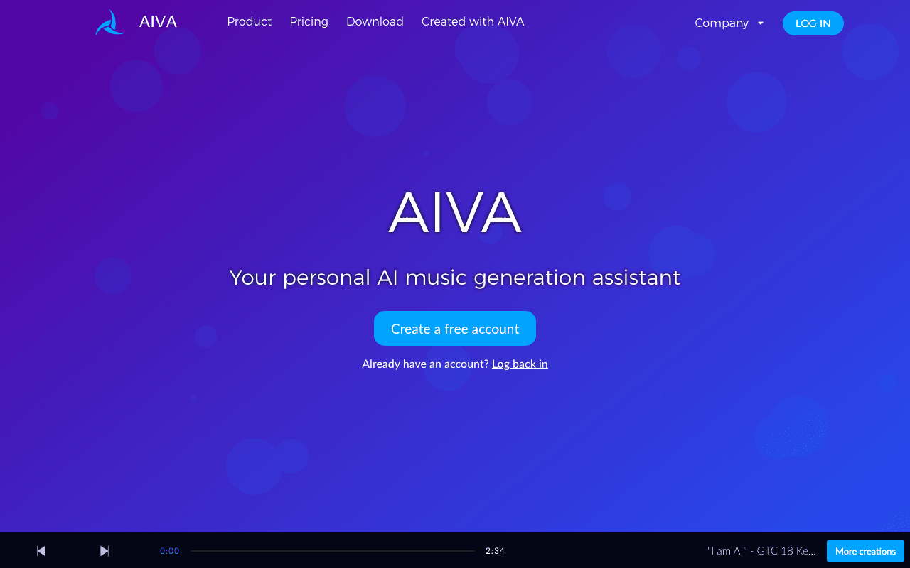 AIVA homepage
