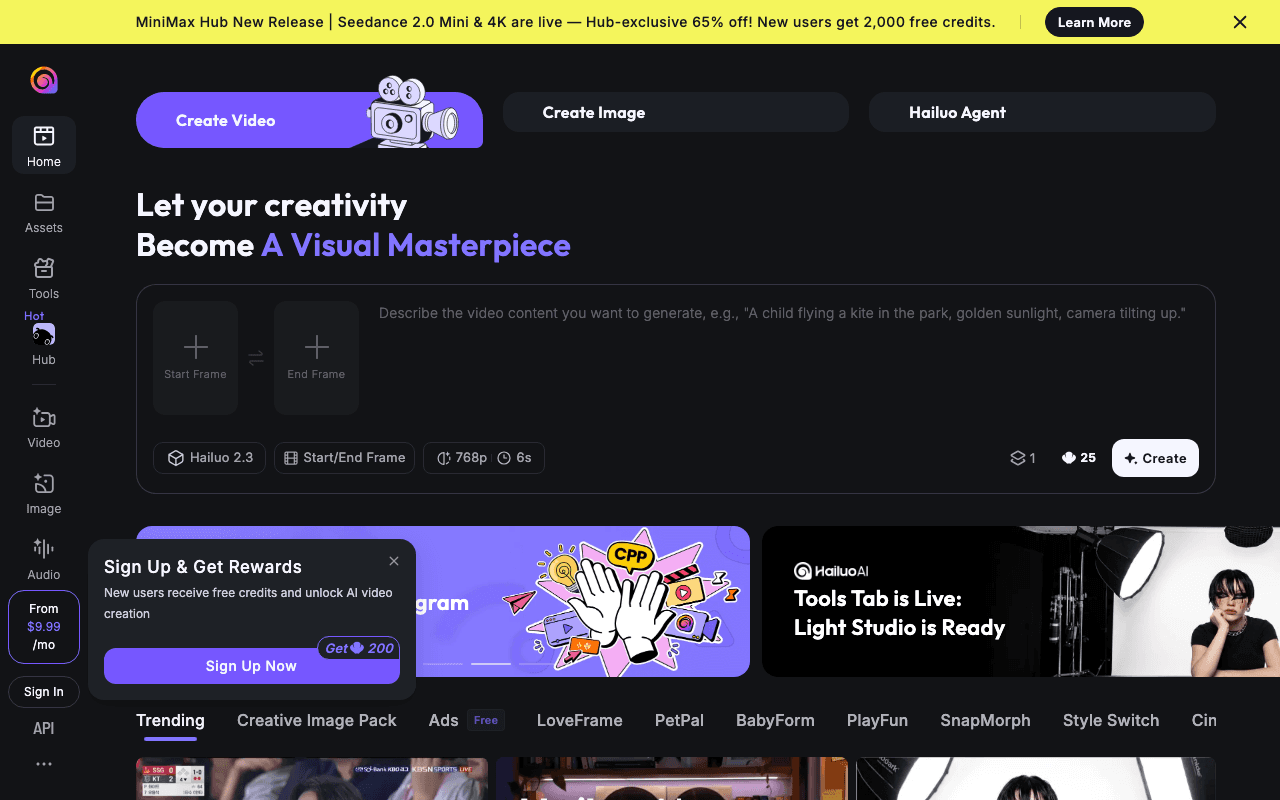 Hailuo AI homepage