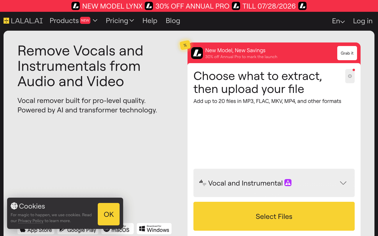 LALAL.AI homepage