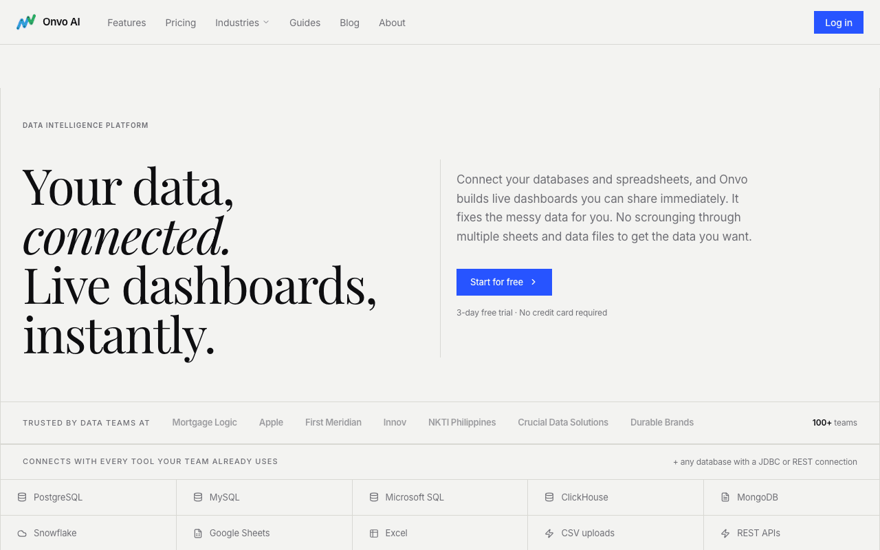 Onvo homepage