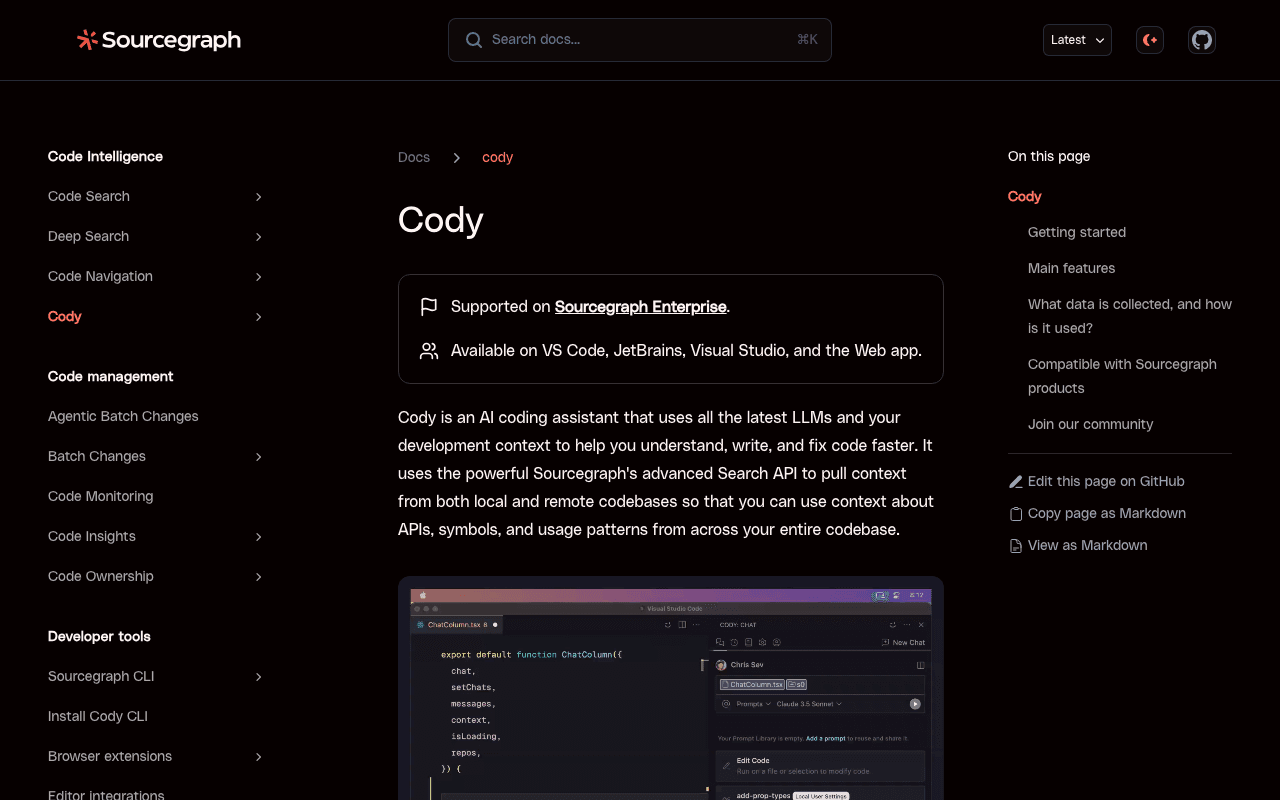 Sourcegraph Cody homepage