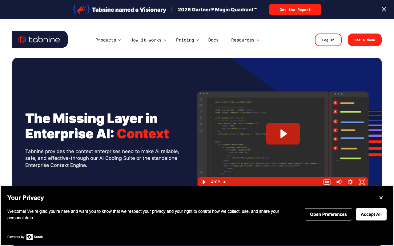 Tabnine homepage