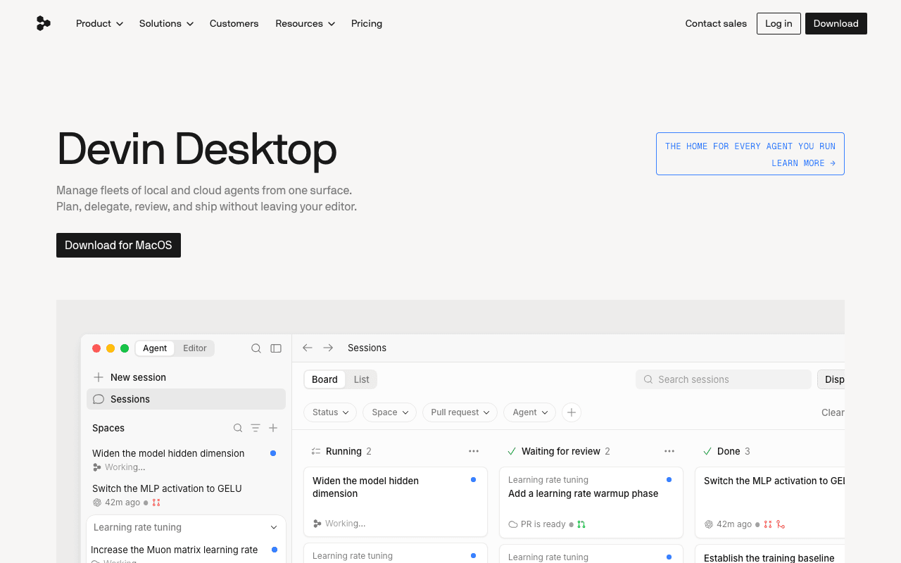 Devin Desktop homepage