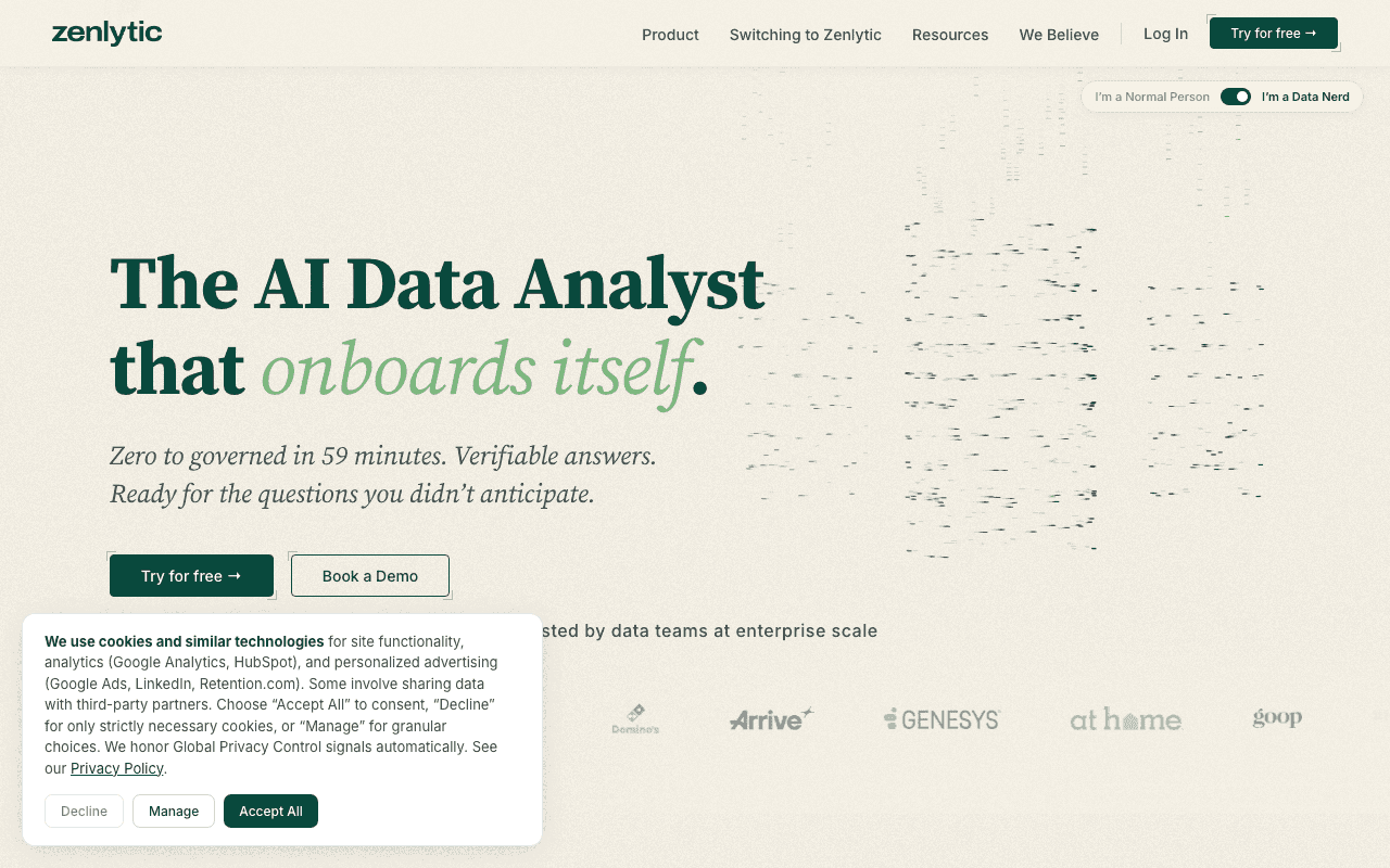 Zenlytic homepage