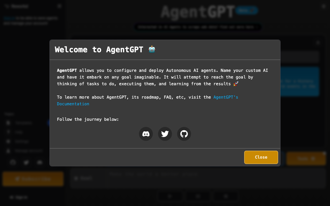 AgentGPT homepage